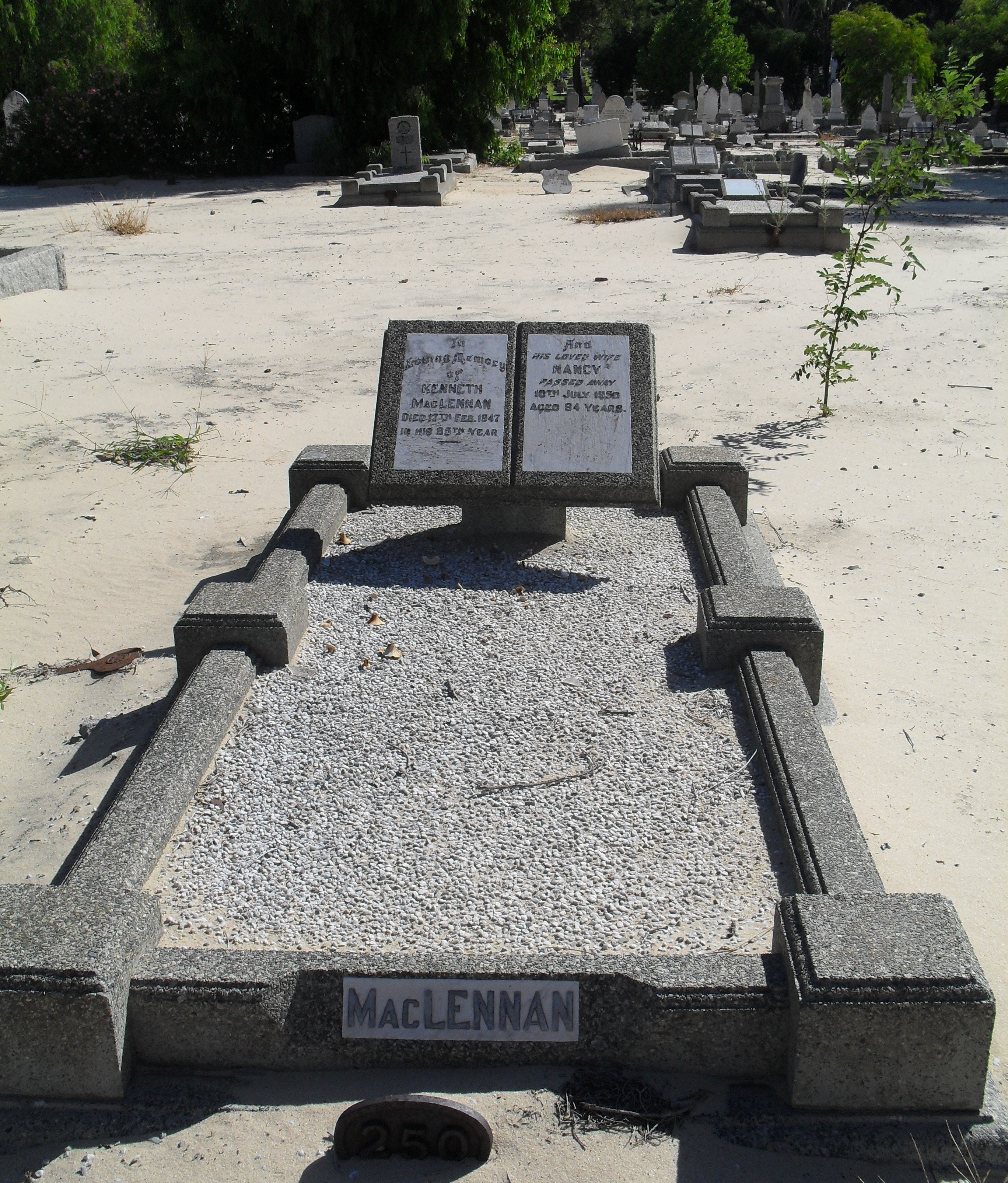 Photo of headstones/Kenneth MacLennan (d1947) & Nancy Karrakatta cemty Perth